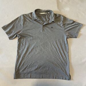 Travis Mathew Polo Shirt Men's Short Sleeve Large Gray Striped Pima Cotton‎ Logo